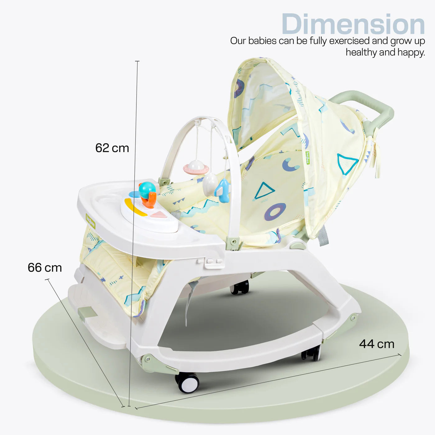 Baby Souq 5-in-1 Baby Rocking Chair with Hanging Toys, Multi-Position Recline, Music, Wheels & Food Tray